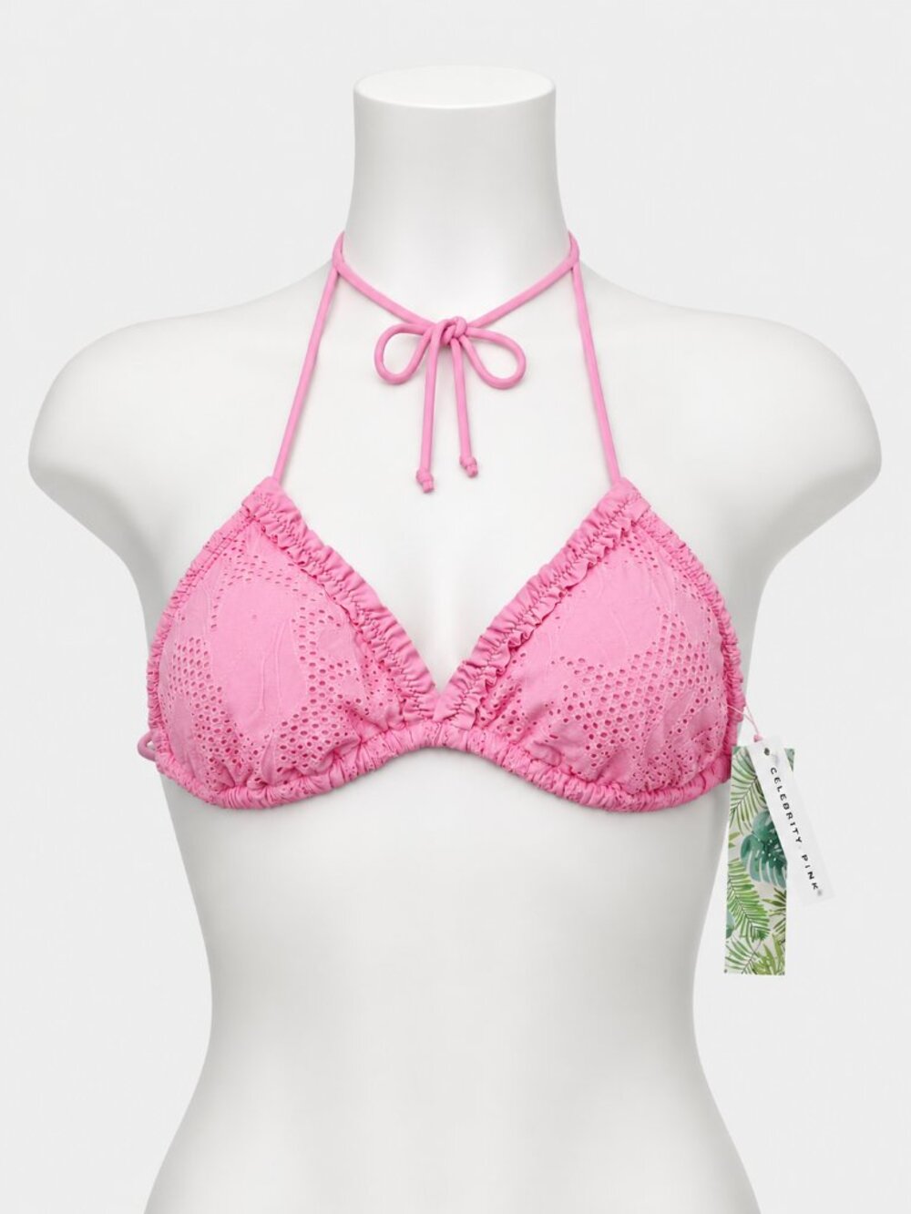Celebrity Pink Swim Pink Bikini Top Size Large 12-14 NWT Spaghetti Tie Straps